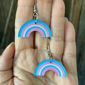 Trans Pride Pink & Blue Rainbow Drop Earrings NEW